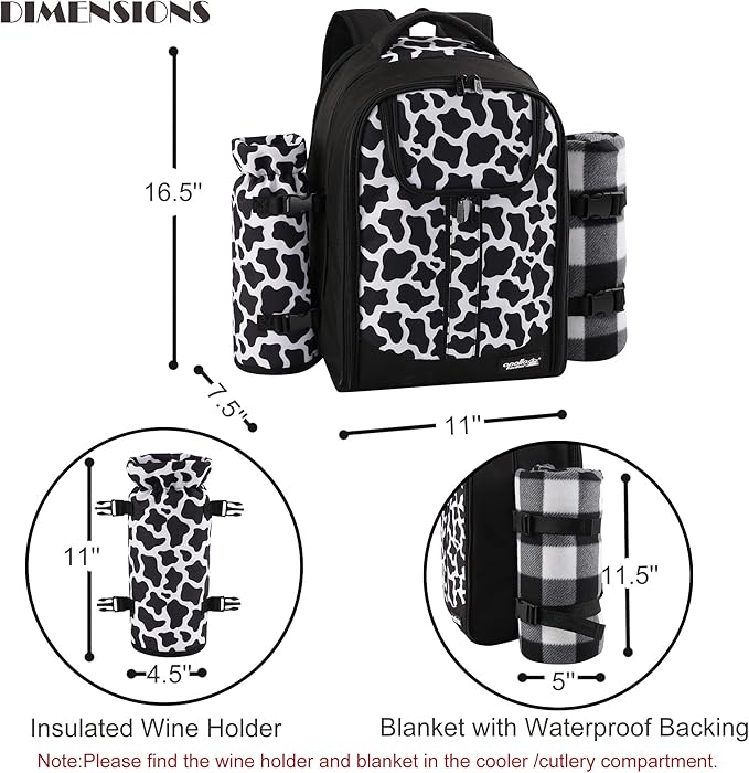apollo walker Picnic Backpack Bag for 2 Person with Cooler Compartment, Detachable BottleWine Holder, Fleece Blanket, Plates and Cutlery Set (2 Person, Black)