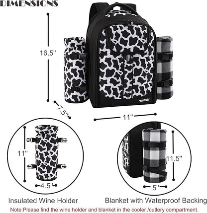 apollo walker Picnic Backpack Bag for 2 Person with Cooler Compartment, Detachable BottleWine Holder, Fleece Blanket, Plates and Cutlery Set (2 Person, Black)