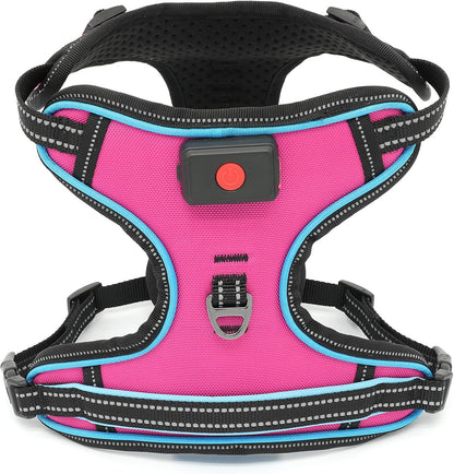 Safety LED Dog Harness - Light Up Dog Vest, No-Pull Dog Harness - Rechargeable Glowing Pet Harness for Night Walking & Camping (Purple+pink Light, Small)