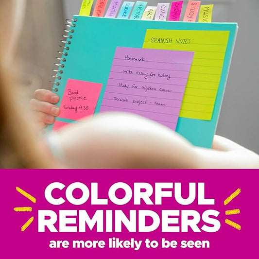 Post-it Super Sticky Notes, Assorted Bright Colors, 3x3 in, 15 PadsPack, 45 SheetsPad, 2X The Sticking Power, Recyclable, Multi-Color