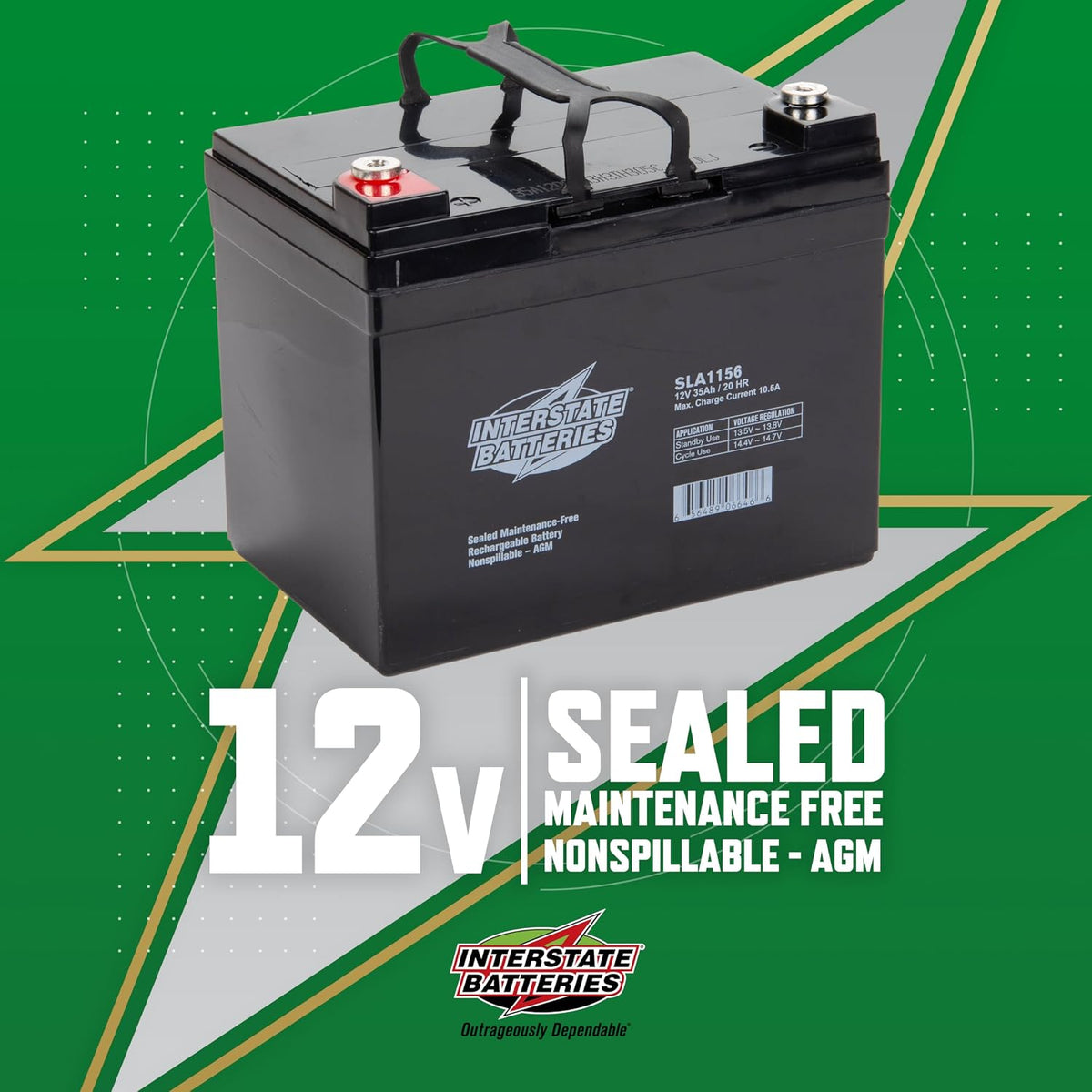Interstate Batteries 12V 35Ah Battery (Insert Terminal) SLA AGM VRLA Rechargeable Replacement for Construction Devices, Electric Stations, Backup Energy Storage (SLA1156)