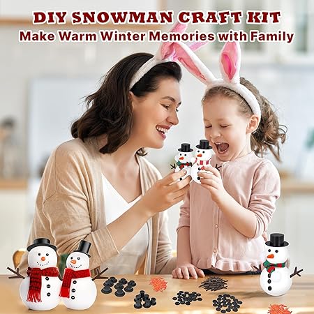 Outivity 300 Pcs Snowman Crafts DIY Kits for Winter Kids Holiday Party Decor Gift,Includes 30 Mini Black Top Hats,180 Snowman Craft Buttons,30 Carrot Noses Buttons and 60 Snowman Hands