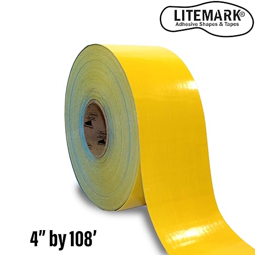 LiteMark Smooth Floor Marking Tape, EC-700 Heavy Duty Thick, Easy to Keep Clean, Warehouse, Yellow (4 Inches by 108 Feet)