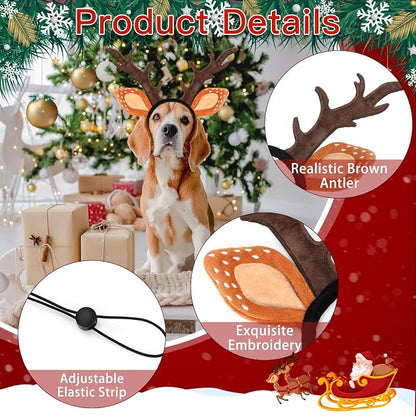 BWOGUE Dog Elk Reindeer Antlers Headband, Pet Christmas Costume Headwear Dog Antlers Costume, Dog Christmas Headband, Large Brown, Fits 13.4-21.3in Head Circumference, Wire-Supported Antlers