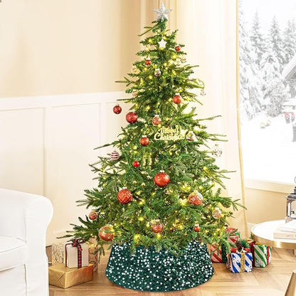 Sequin Christmas Tree Collar Glitter Tree Skirt Emerald Green Velvet Fabric Xmas Tree Base Stand Cover Christmas Tree Ring Holiday Trunk Skirt Cover Christmas Tree Skirts for Home Decor 23.6 Inch