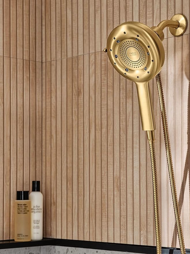 Moen N400H0BG Quattro Handheld Four Unique Shower Experiences and Magnetix Dock, Brushed Gold