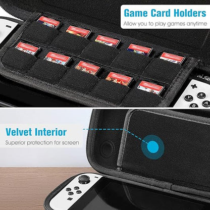 FINTIE Slim Carrying Case for Nintendo Switch OLED Model 2021/Switch 2017 - [Slim Fit] Shockproof Protective Travel Storage Bag with 10 Game Cartridges, Gray