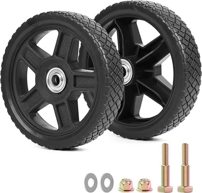 7 Inch Lawn Mower Wheels Kits Universal 7" Push Mower Wheels with 12" Bearing, Bolts  Nuts, Plastic Replacement Tires for Most Standard Garden Tiller, Pressure Washer, Handtruck, 2 Pack