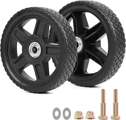 7 Inch Lawn Mower Wheels Kits Universal 7" Push Mower Wheels with 12" Bearing, Bolts  Nuts, Plastic Replacement Tires for Most Standard Garden Tiller, Pressure Washer, Handtruck, 2 Pack