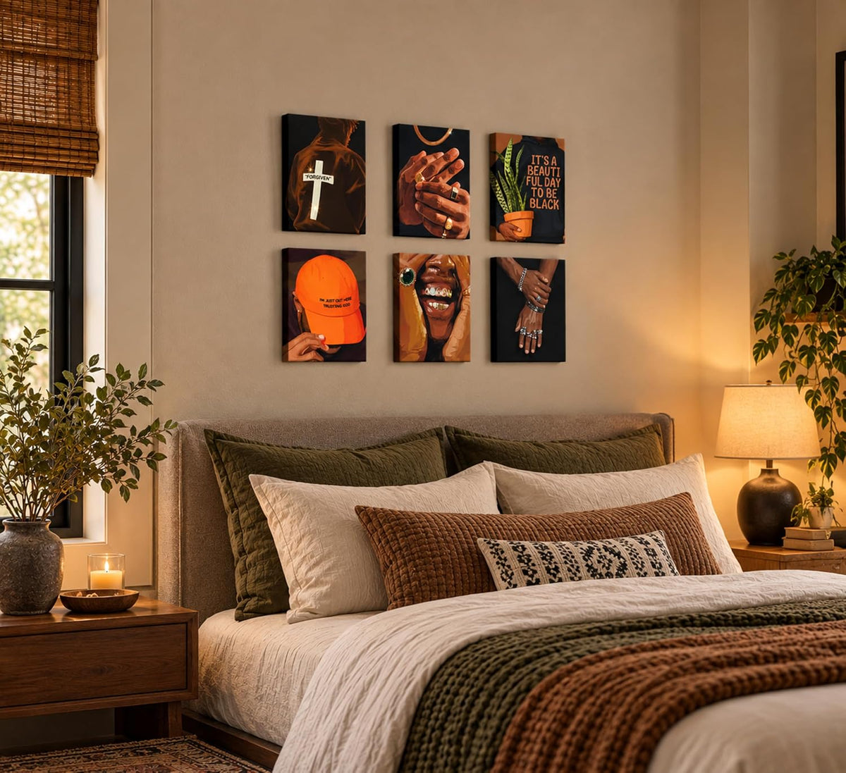 6pcs Black man Canvas Wall Art Black Man Trend Luxury Street Painting Pictures Decor Fashion African American Posters Prints Artwork for Living Room Bedroom Scene Home Decoration Unframe