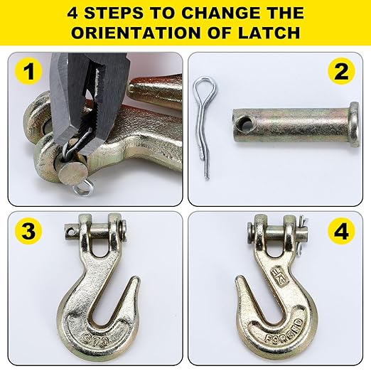 G70 14 Chain Hook Heavy Duty Clevis Grab Hook for 14 Inch Grade 70 Chain - for Trailer Truck Transport Yellow Chromate Finish (4Pack)