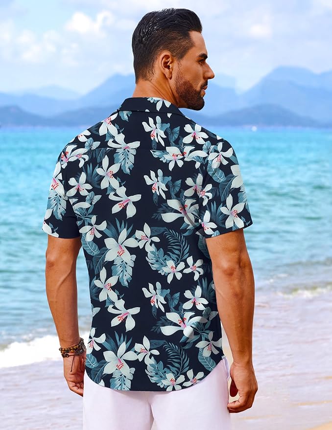 COOFANDY Mens Hawaiian Shirt Short Sleeve Button Down Shirts Tropical Floral Summer Beach Shirts