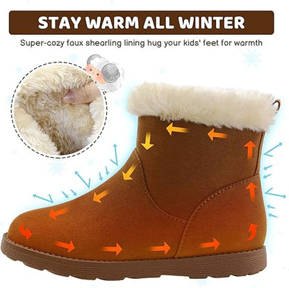 Vonair Girls Fuzzy Warm Winter Short Boots with Furry Faux Fur Lining Bootie Shoes for Toddler Little Big Kids Girls
