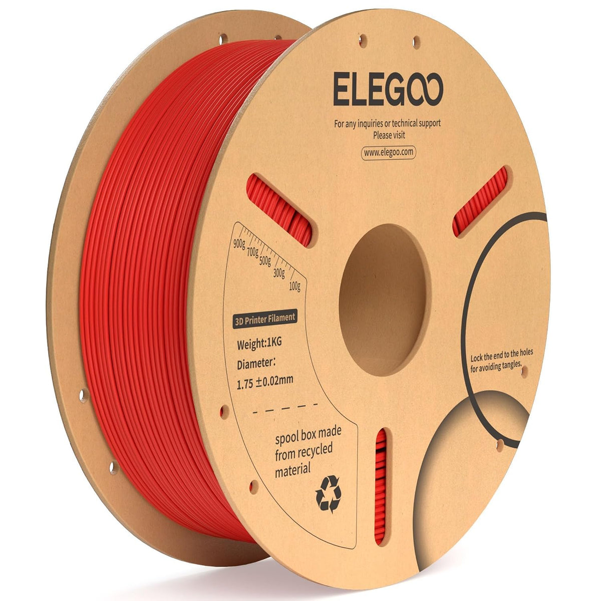 ELEGOO PLA Plus 3D Printer Filament, 1.75 mm, 1 kg, Red