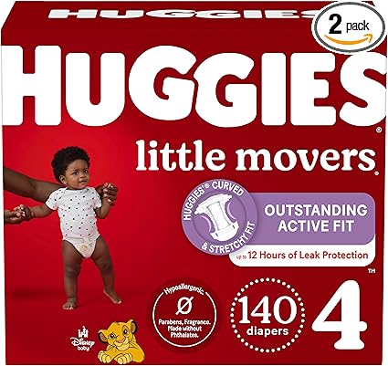 Huggies Size 4 Diapers, Little Movers Baby Diapers, Size 4 (22-37 lbs), 140 Ct (2 Packs of 70)