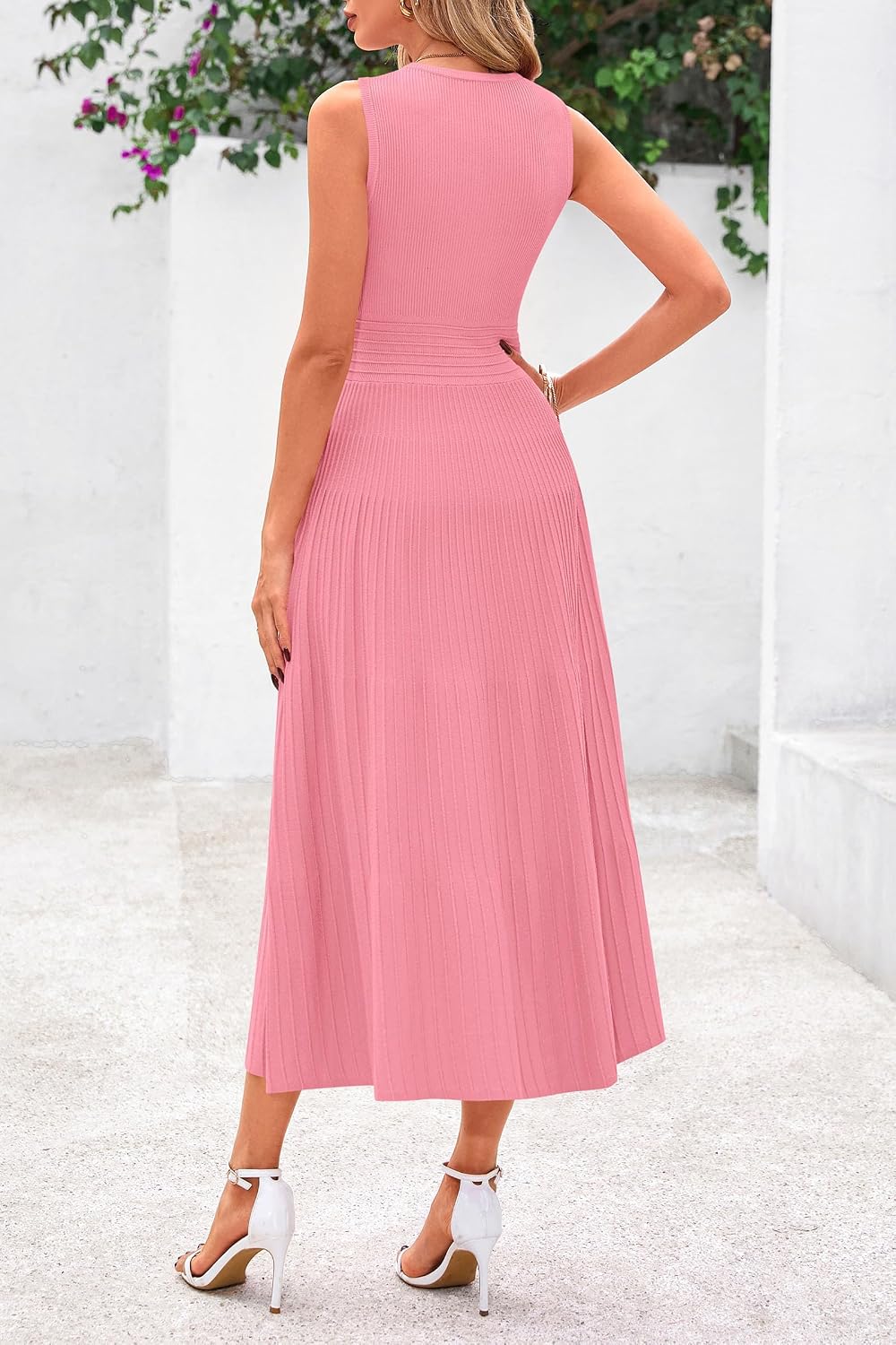 PRETTYGARDEN Spring Casual Dresses for Women 2026 Summer Business Work Midi Sleeveless A Line Pleated Cocktail Dress