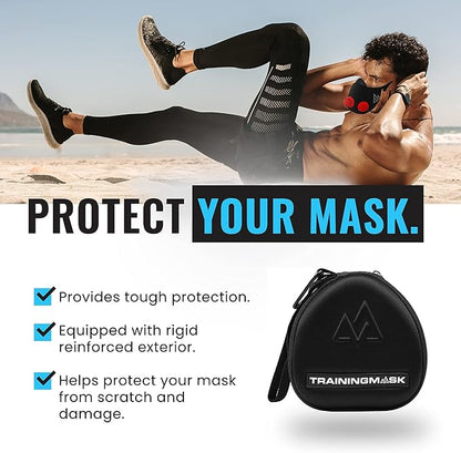 Training Mask Hard Carry Case with Quick Zip Pouch - Internal Soft Webbing for Any Workout, Cardio and Endurance, Fitness, Breathing Resistance, Running (Black)