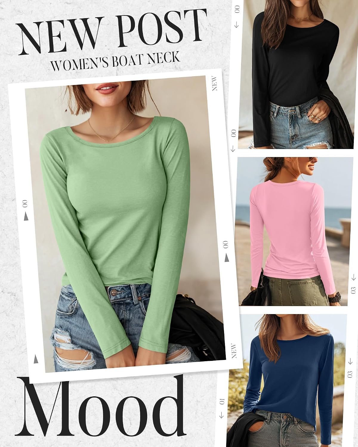 Neer 4 Pack Women's Long Sleeve Shirts Boat Neck Loose Fit Tunic Tops Casual Basic Layer Clothes for Ladies Outfits