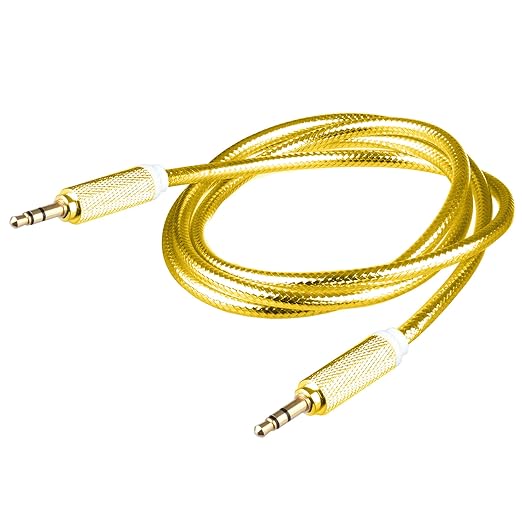Braided Nylon Transparent PVC Jacket 1M Aux Audio Cable 0.138 in Jack Male to Male Cable for Multimedia Devices - Gold