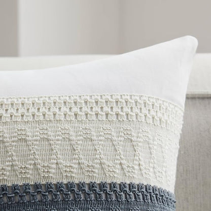 2pk Boho Pillow Covers 22x22, Natural White/Contrast/Navy