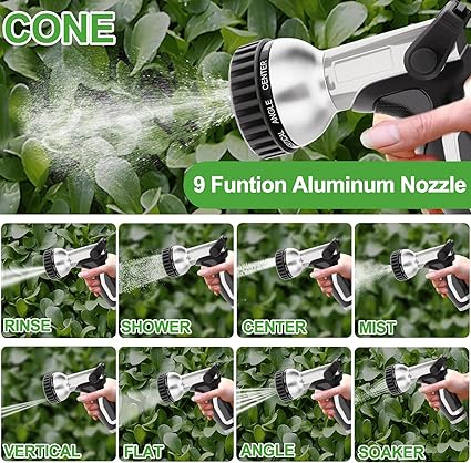 Garden Hose Nozzle with 9 Spray Patterns, Heavy Duty Aluminum Water Pipe Sprayer with Thumb Control On Off Valve for Easy Streams Control, Use for Outdoor