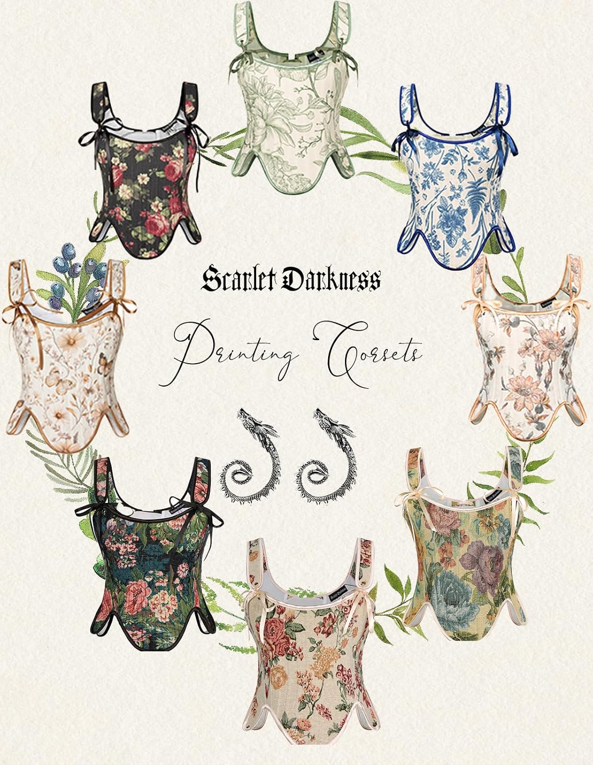 SCARLET DARKNESS Bustier Tops for Women Renaissance Floral Lace Up Bodyshaper Corset with Zipper