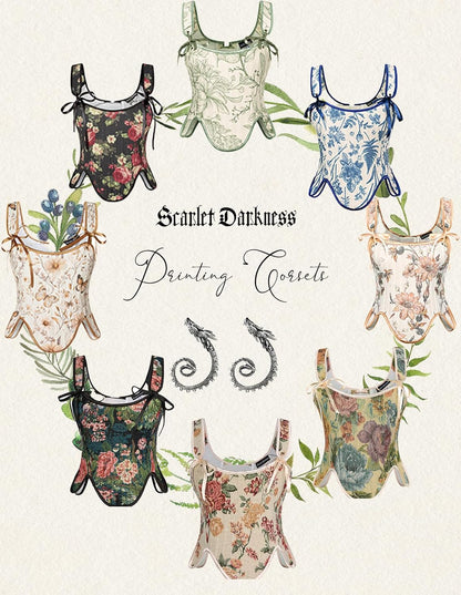 SCARLET DARKNESS Bustier Tops for Women Renaissance Floral Lace Up Bodyshaper Corset with Zipper