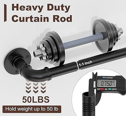 Industrial Curtain Rods for Windows 48 to 84, Wrap Around Blackout Curtain Rod,Heavy Duty Curtain Rods 2 Pack,1 Inch Outdoor Drapery Rods, Rustic Pipe Adjustable Drapery Pole 48-84 Inch,Black