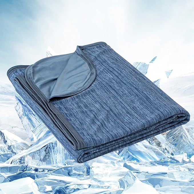 OIGAE Cooling Blanket Throw Size, Summer Blanket for Hot Sleepers, Arc-Chill Q-Max 0.5 Cool Fiber, Thin Lightweight Breathable Cold Throw Blanket for Bed Couch All Season Use, 50"x70", Blue