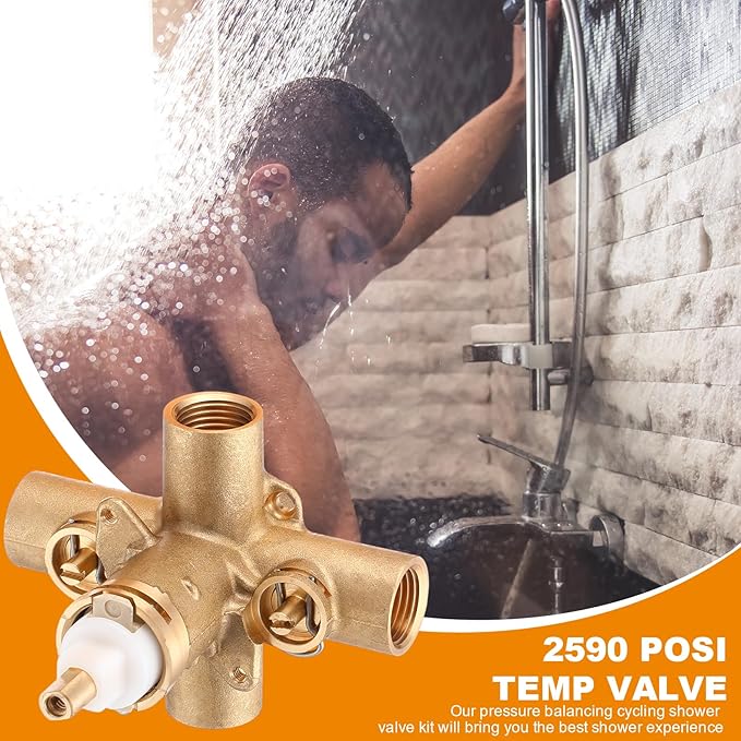 2590 Rough In Brass Compatible with Posi-Temp Pressure Balancing Tube Cycling Shower Valve with Stops, 12-Inch IPS Connections, Lead-Free, 1222 Faucet Cartridge