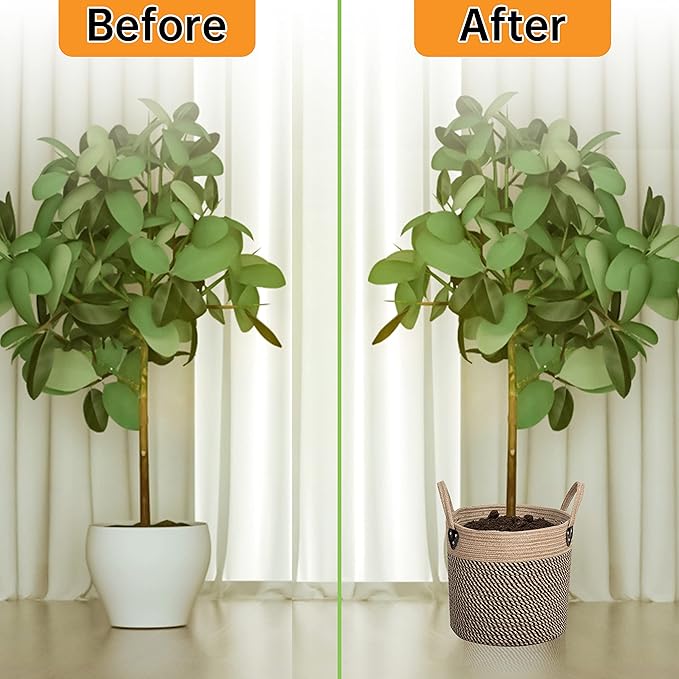 Jute Rope Basket 12"x 12" Woven Plant Basket with Handles for 8"-11"Plant Pots,Boho Indoor Planters Cover,Multifunctional Basket for Outdoor PlantsAAArtificial PlantAAPicnicAAStorage