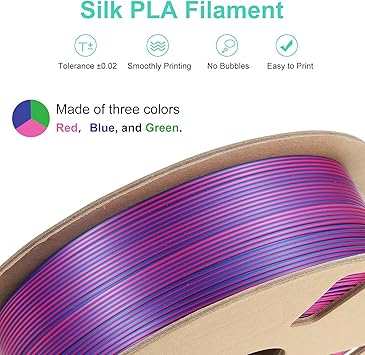 PATIKIL 3D Printer Filament, 1.75m 1KG, Tri-Colors Red Blue Green Changing PLA Filament Silk Magic PLA Filament 1.75 -0.02mm 1kg2.2lbs