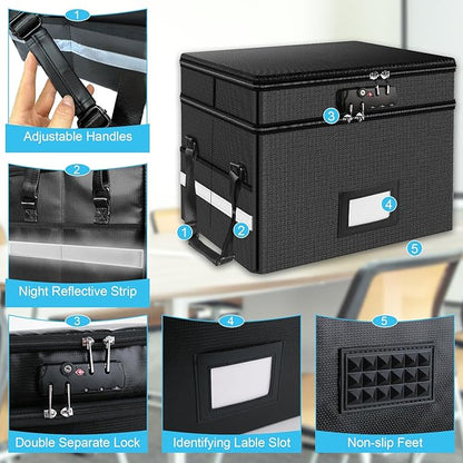 RHM Fireproof document box with lock, 2-layer fireproof file box for documents with handle, portable document box for home office, secure document box for