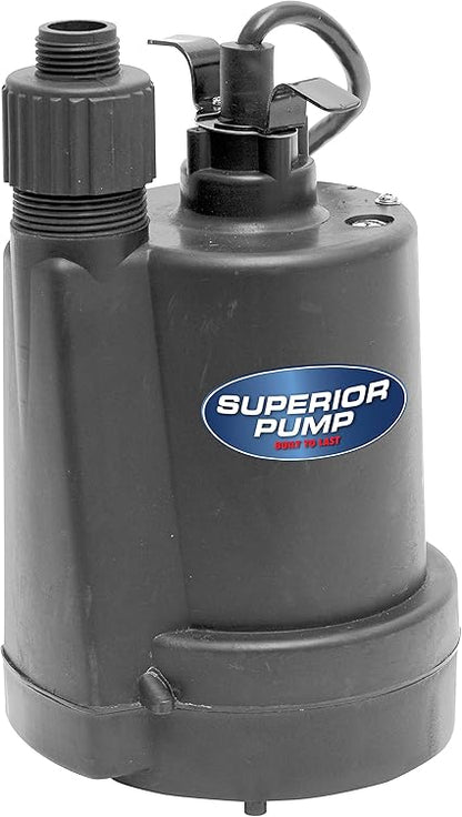 Superior Pump 91250 1800GPH Thermoplastic Submersible Utility Pump with 10-Foot Cord, 14 HP
