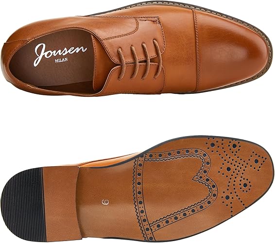 Jousen Men's Dress Cap Toe Shoes Wingtip Brogue Oxford Formal Shoes for Men Business Derby Shoes
