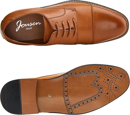 Jousen Men's Dress Cap Toe Shoes Wingtip Brogue Oxford Formal Shoes for Men Business Derby Shoes
