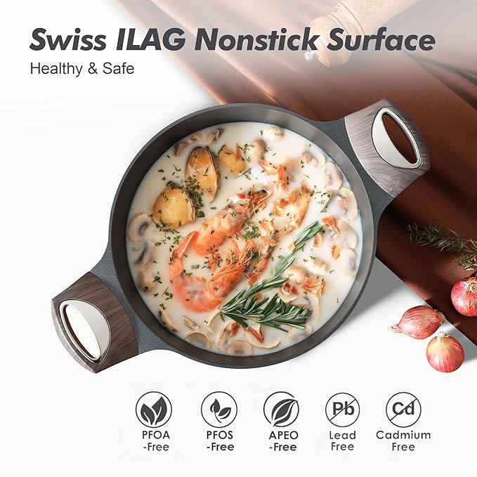 SENSARTE Nonstick Stock Pot with Lid, 2.64.56.6 QT Soup Pot Casserole Pot, Healthy Pasta Pot, Large Deep Cooking Pot, Big Sauce Pot Stew Pot, Induction Compatible, PFOA PFOS APEO Free, Black