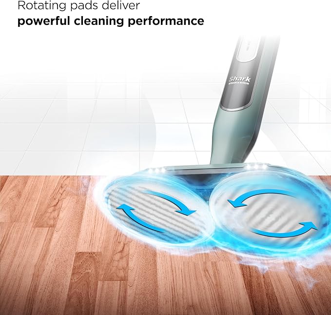 Shark Steam & Scrub Steam Mop, All-in-One Hard Floor Cleaner, Grey, S8001 LED Headlights, 4 Dirt Grip Soft Scrub Pads Included, XL Water Tank, Swivel Steering