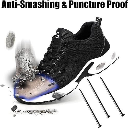 GUYISA Steel Toe Shoes for Safety Air Cushion Lightweight Sneakers Slip Resistant Industrial and Construction Work Shoes