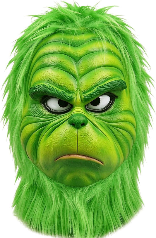 Green Furry Masks, Cosplay Monster Mask for Adults, Costume Accessory for Halloween Christmas Party