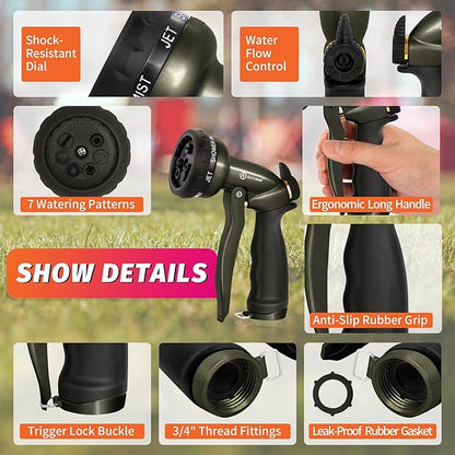 AUTOMAN Garden Hose Nozzle - 7 Patterns Sprayer, 100 Metal High Pressure Spray Nozzle, Labor-Saving Design, Heavy Duty Water Hose Nozzle for Garden Watering, Car Washing, Window Cleaning,Pets Bathing