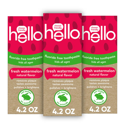 Hello Fresh Watermelon Fluoride Free Kids Toothpaste, 4.2 Oz Tube (Pack of 3) ( One of the three items is not in its original packaging )