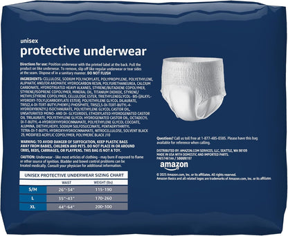 Basics Unisex Adult Incontinence Protective Underwear, Overnight Absorbency, Moisture-Wicking, Soft, Latex Free, Large, 14 Count