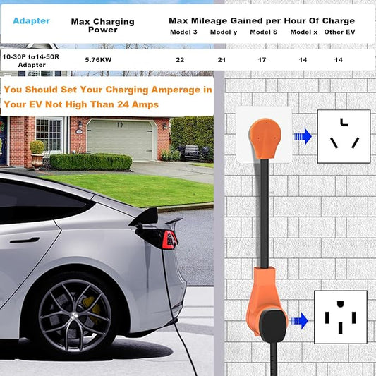 NEMA 10-30P to 14-50R EV Charger Adapter Cord 30 Amp 3 Prong Dryer to 50 Amp 4 Prong EV Conversion Adapter Only Compatible with Tesla and Level 2 Charging ETL  UL Listed