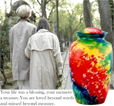 Tie-Dye Cremation Urn for Ashes - Large Memorial Urn for Human Ashes Adult Female  Male  Decorative Burial Urn for Women  Men  Funeral Cremation Urn with Velvet Bag