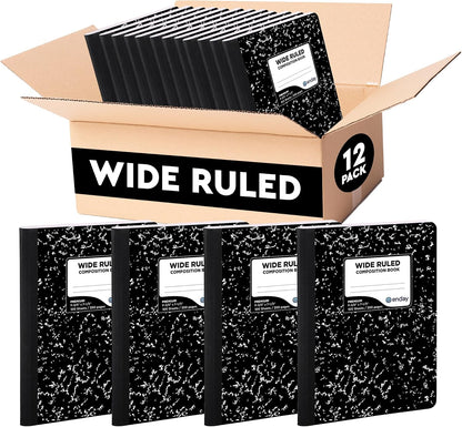Enday Composition Notebook Wide Ruled (6 Pack) Hard Cover Marble Composition Notebook, 100 Sheets