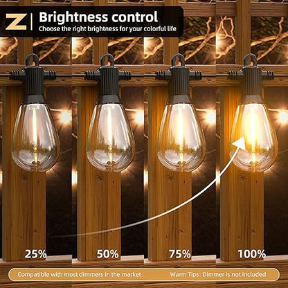 50FT LED Outdoor String Lights with 15 Shatterproof Edison Bulbs, 2700K Commercial Grade IP65 Waterproof Patio Lights, Heavy Duty Outside Hanging Lights for Backyard, Balcony, Garden, Porch
