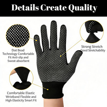 2 Pairs Work Gloves with Anti-Slip Grip Dots - Thin Breathable Cotton Gloves for Men & Women - Stretchy Cloth Gloves for Warehouse, Gardening & Woodworking (Black)