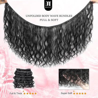DMKEEP 12A Body Wave Bundles Human Hair 26 Inch - 100 Unprocessed Raw Virgin Human Hair Bundles Quick Weave Single Bundle Real Human Hair Extensions Natural Color