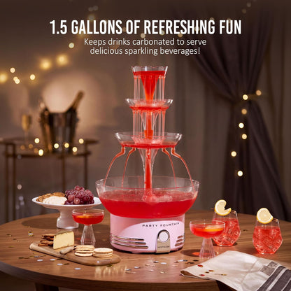 Nostalgia Countertop Retro Lighted Party Beverage Fountain – 1.5 Gallon Capacity, 3-Tiered Cascading Tower with LED Base - Perfect for Punch, Juice, Wine, Champagne & More